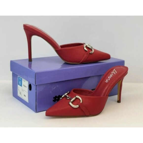 LILIANA / Silla-9 / Red / Pointed-Toe High / Heel Mules / With Silver Metal Bit - Picture 6 of 7